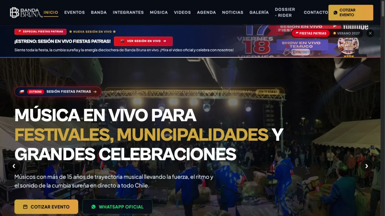 Vista general del sitio web de Banda Bruna